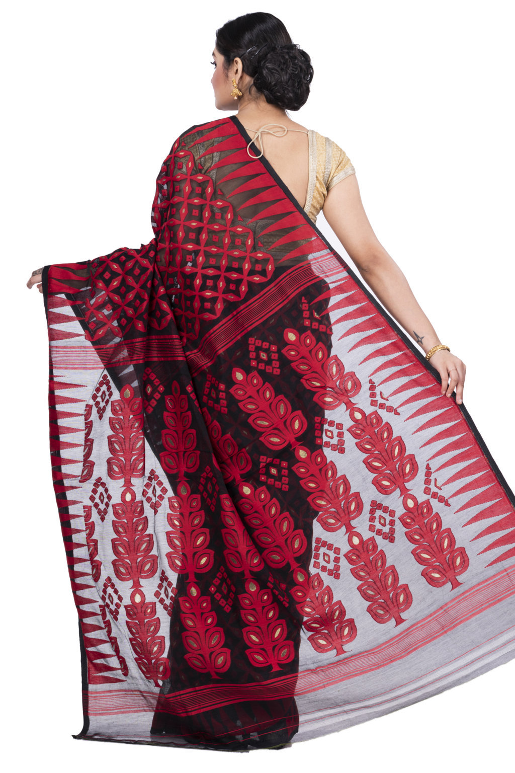 Marun Pure Cotton Minakari_Jmdni Jamdani Saree (692)